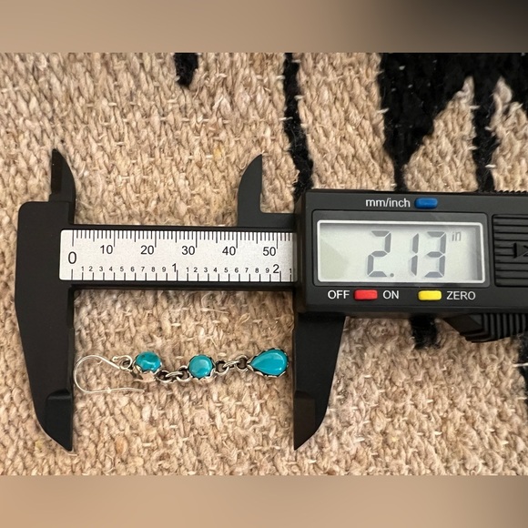 ❤️ Kingman Turquoise Sterling 3 Stone Statement Navajo Dangle Earrings 2.13”L - Picture 10 of 13